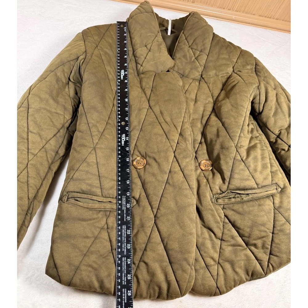 Free People Quilted Puffer Jacket Olive Green Double Breasted Oversized XS - Picture 15 of 15